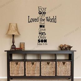 Wall Stickers John 316 Cross Decal - Christian Sticker Decor God So Loved Bible Verse Quotes For Bedroom CX2201202d