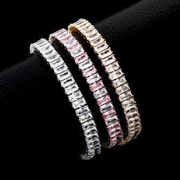 8mm Rectangular Cubic Zircon Tennis Bracelet For Men And Women Baguette Cz Stone Iced Out Chain Bracelets Bangle Shiny Crystal Rapper Wrist Jewelry Gifts Bijoux