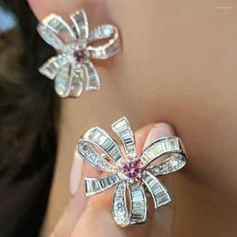 Stud Earrings Huitan Big Flower Piercing For Women Romantic Female Ear Accessory Dance Party Pink Trendy Jewelry