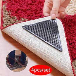 Bath Mats 4PCs Anti Skid Corners Pads Reusable Rug Grippers Non Slip Patch Mat Triangle Washable Carpet Grip Adhesive Stopper Tape Sticker