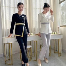 Women's Two Piece Pants Foot Bath Massage Female Technician Autumn Uniforms Suits Spa Sauna Receptionists Long Sleeve Workwear Beauty Salon