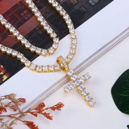 Strands Strings Iced Out Pendant Hip Hop Cuban Link Chain Designer Jewelry Diamond Necklace Micro Paved CZ Crystal Cross Pendant for Men Luxury Bling