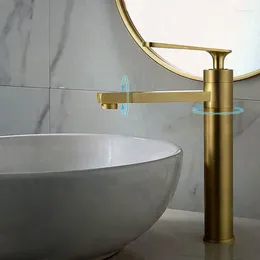 Bathroom Sink Faucets Gold Brass Basin Fauce Faucet T Cold And Water Mixer Tap Single Handle Deck Mounted Brushed