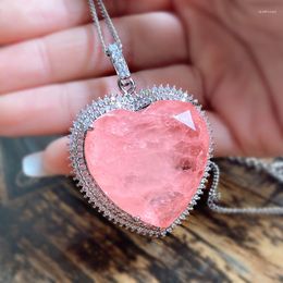 Chains High Quality Fashion S925 Silver Necklace Pink Heart Pendant Suitable For Couple Gifts