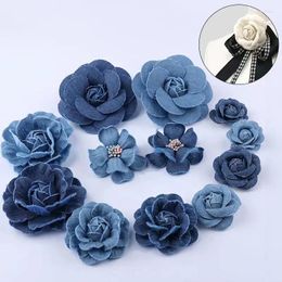 Brooches 5pc Korea Denim Fabric Flowers Hair Accessories Clothes Hats Dress Decoration Flower DIY Scrapbooking Crafts Supplies