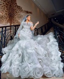 Wedding sirena abiti squisiti abiti lunghi a maniche lunghe V SUGGERIMENTI NAIGHI 3D Diamonds Folcole in pizzo Abiti da sposa in perline Abiti da sposa su misura Abiti Da Sposa