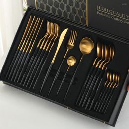 Dinnerware Sets 24PCS Gold Set Stainless Steel Knife Fork Spoon Colourful Luxury Tableware El Kitchen Gift Box Cutlery