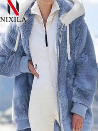 Women's Fur Faux Fur In Spring Autumn Loose Plush Zipper Hooded Jacket Women's Coats and Jackets Women's Pink Clothes Winter Jackets Women Tops 231124