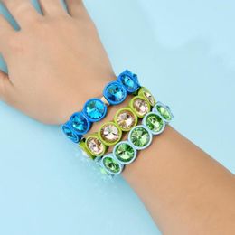 Charm Bracelets ZMZY Handmade Multicolor Custom Painting Big Crystal Elastic Bracelet Enamel Stretch Glass Bangle Tile Bead For Women