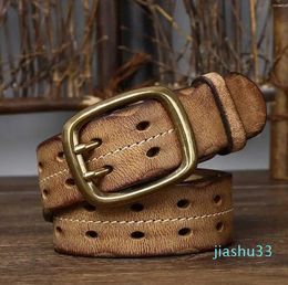 Belts Thick Retro Cowboy Strap Male Cowskin Genuine Leather Belt Men Heavy Copper Buckle For Jeans Waistband