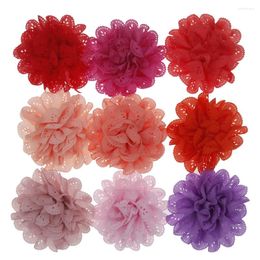 Hair Accessories 2023 Born 11cm Handmade Fabric Band DIY Flowers Without Headband Rose Girls Mesh Flower NO Clip 10Pcs/lot