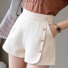 Women's Shorts Split Front Buttons Shorts for Women Summer High Waist Zipper Fly Women Shorts Black White Work Wear Elegant Shorts AQ492 230424