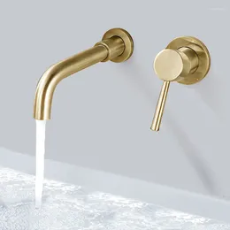 Bathroom Sink Faucets Wall Mounted Faucet And Cold Water Mixer Tap Wash Basin Swivel Spout Single Lever Handle Embedded
