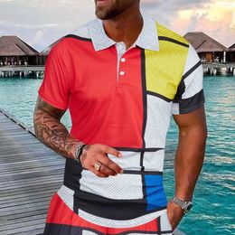 Men's Polos Summer Men's Polo Shirt Color-block Short Sleeve Tshirt Breathable Business Lapel Tops Tee Fashion Colorful T For Boys