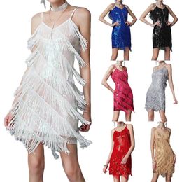 Basic Casual Dresses Womens Shiny Sequins Fringe Latin Dance Dress Salsa Samba Tango Wear Adults Female Tassel Stage Performance Costume 231123