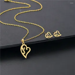 Necklace Earrings Set Heart Shaped Stainless Steel Earring Women's Trend Hip Hop Pendant Accessories Three Piece