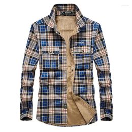 Men's Casual Shirts Winter Shirt Men Fleece Thick Warm S Pure Cotton Fashion Plaid Long Sleeve Mens Plus Size M-4XL Male