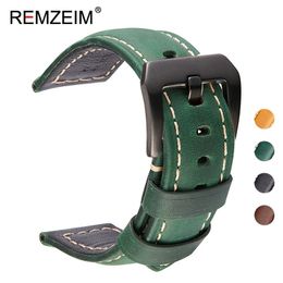 Watch Bands 20mm 22mm 24mm 26mm Handmade Crazy Horse Leather Strap Women Men Cowhide Watch Band Strap Watch Accessories Steel Buckle Green 231123