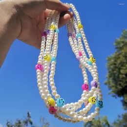 Choker ZX Full Handmade Simulated Pearl Beaded Chain Necklace Cute Similey Face Beads Statement Wholesale Jewellery Women