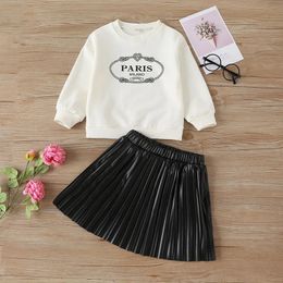Clothing Sets Girls' Long sleeved Round Neck Letter Printing Sweatshirt Pleated Tight Fit Children's Clothing Girls' Clothing Children's Autumn Clothing 231124