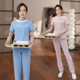 Women's Two Piece Pants Summer Women Spa Massage Beautician Uniforms Suits Beauty Salon Waitress Workwear Sets Sauna Foot Bath Female