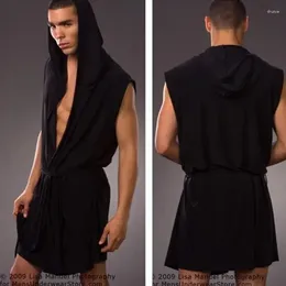 Men's Sleepwear Robes Comfortable Casual Bathrobes Sleeveless Viscose Hooded Ice Silk Pajamas Home Loose Fitting Clothes