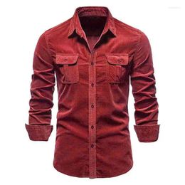 Men's Casual Shirts 2023 Spring And Autumn Fashion Corduroy Work Pocket Long Sleeve Shirt