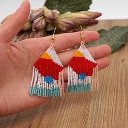 Dangle Earrings Simple Bohemian Style Painted Color-block Miyuki Rice Beads Pure Handmade Beaded Fringed For Women