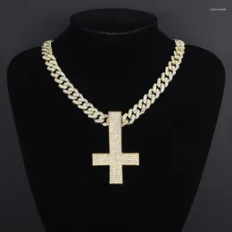 Pendant Necklaces Men Women Shiny Cross Necklace With Miami Cuban Chain Link Hip Hop Iced Out Bling Fashion Exquisite Charm Jewellery Gift