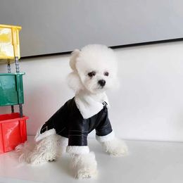 Dog Apparel Pet plush and thickened trendy brand motorcycle jacket leather Teddy small dog cotton autumn winter cool