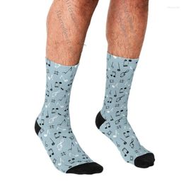 Men's Socks Men's Funny Blue MUSIC NOTES Harajuku Men Happy Hip Hop Novelty Cute Boys Crew Casual Crazy For