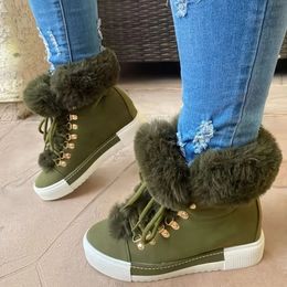 Boot Platform Fleece Liner Ankle Thermal Solid Color Lace Up Faux Leather Shoe s Footwear 231123