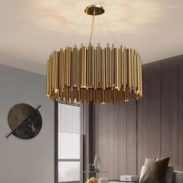 Chandeliers Postmodern Light Luxury Chandelier Nordic Living Room Model Cafe Bar Decorate Simple Stainless Steel Hanging