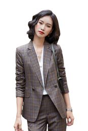 Two Piece Dress Ladies Formal Plaid Brown Skirt Suit Slim Blazer And Set Autumn Professional Business Work Wear Suits For Women