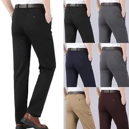 Men's Pants Thin Trousers Solid Colour High Waist Elastic Casual Business Long Male Suit Ropa Hombre 2023 Sale