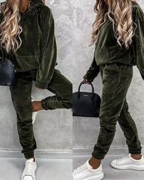 Women's Two Piece Pants Suit Outfits Lounge Set Plush Loose Solid Turtleneck Full Sleeve Hooded Tops And Fashion Streetwear