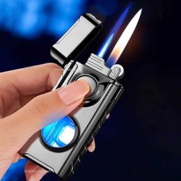 Lighters New double fire lighter transparent No Gas tank unusual blue flame inflatable direct spray windproof men's gadgets