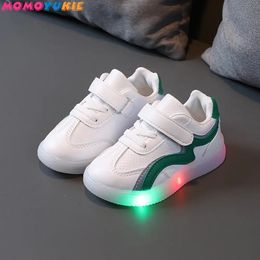First Walkers Child Sport Shoes Anti Slippery Sneakers With Light Running Spring Luminous Fashion Breathable Kids Boys Net Girls 231123