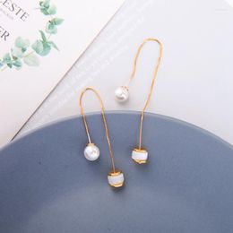 Dangle Earrings Uer Unique Acrylic Pearl Opal Threader For Women Gold Colour Brass Long Chain Fashion Jewellery Accessories