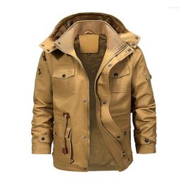 Hunting Jackets Military Bomber Cargo Jacket Men Multi-Pocket 2023 Winter Warm Hooded Coats Fleece Thick Men's Tactical Coat Male 5XL