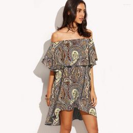 Women's Swimwear Off Shoulder Floral Tribal Print Shift Summer Beach Dress