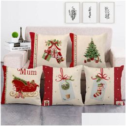 Cushion/Decorative Pillow Pillow 45Cm Red Christmas Design Linen Cotton Ers Sofa Case Er Drop Delivery Home Garden Home Textiles Dh1Dq