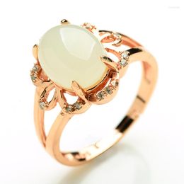 Cluster Rings 925 Silver Coated Rose Gold And Jade Ring Women's High-grade Natural Tianyu White Retractable