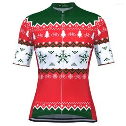 Racing Jackets HIRBGOD Navidad Nueva Mujer De Manga Corta Ciclismo Jersey Rojoy Verde Bicicleta Transpirable Camisa Para