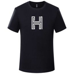 Men's T-Shirts Summer ShortSleeved Tshirt Male Fashion Brand Ins Network Red H Letter Print Mercerized Cotton Young dent Crew Neck Shirt Z0424
