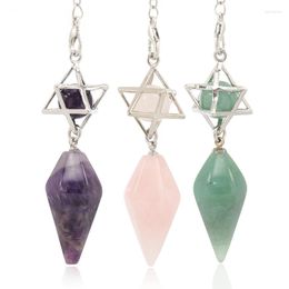 Pendant Necklaces Hexagonal Cone Natural Crystal Divination Pendulum Merkaba Star Charm Healing Point Amethysts Pink Quartz Reiki Jewellery