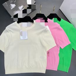 423 2023 Spring Summer Brand SAme Style Sweater Short Sleeve White Pink Green Crew Neck Pullover Fashion Womens Clothes High Quality Womens feng