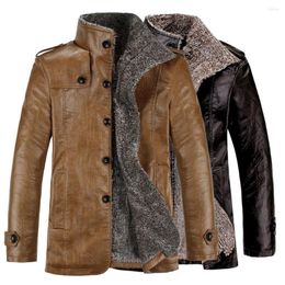 Men's Trench Coats Fashionable Men Coat Faux Leather Winter Jacket Turn-down Collar Cardigan Quick Dry