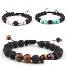 Beaded 8Mm Lava Stone Beaded Strands Bracelets Tiger Eye Rocks Stones Beads Bracelet Adjustable Fashion Jewellery Drop Delivery Jewellery Dhwqr