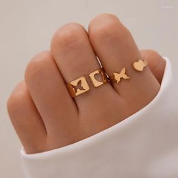 Cluster Rings Simple Geometry Love Butterfly Join Ring Set Fashion Alloy Hollow Out Two Pieces Party Jewelry Accessories